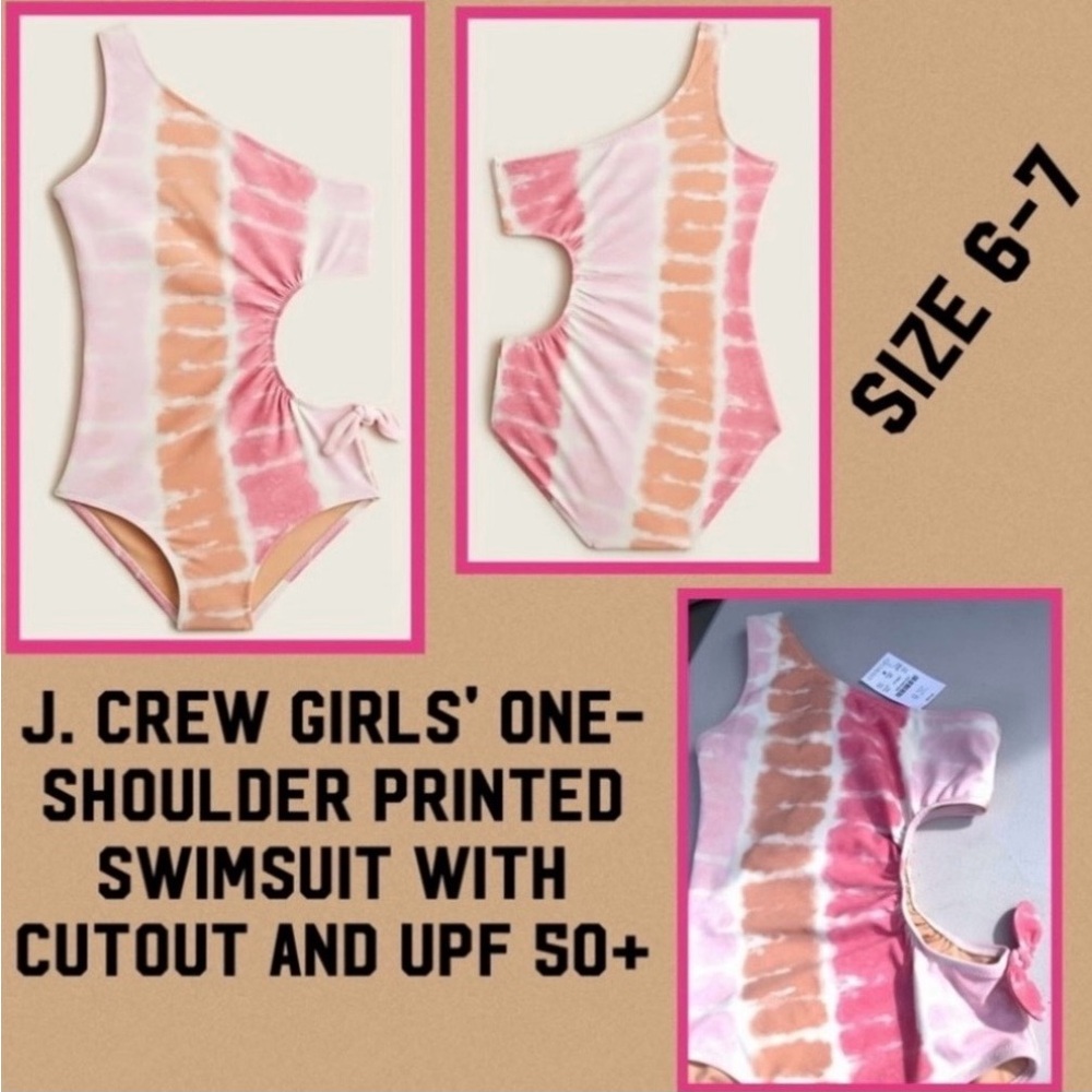 J. Crew Girls' one-shoulder printed swimsuit with cutout and UPF 50+